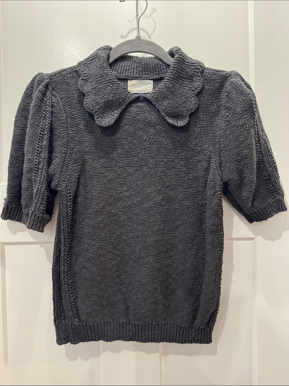 Universal Thread Charcoal Knit Sweater with Scalloped Collar Size XS